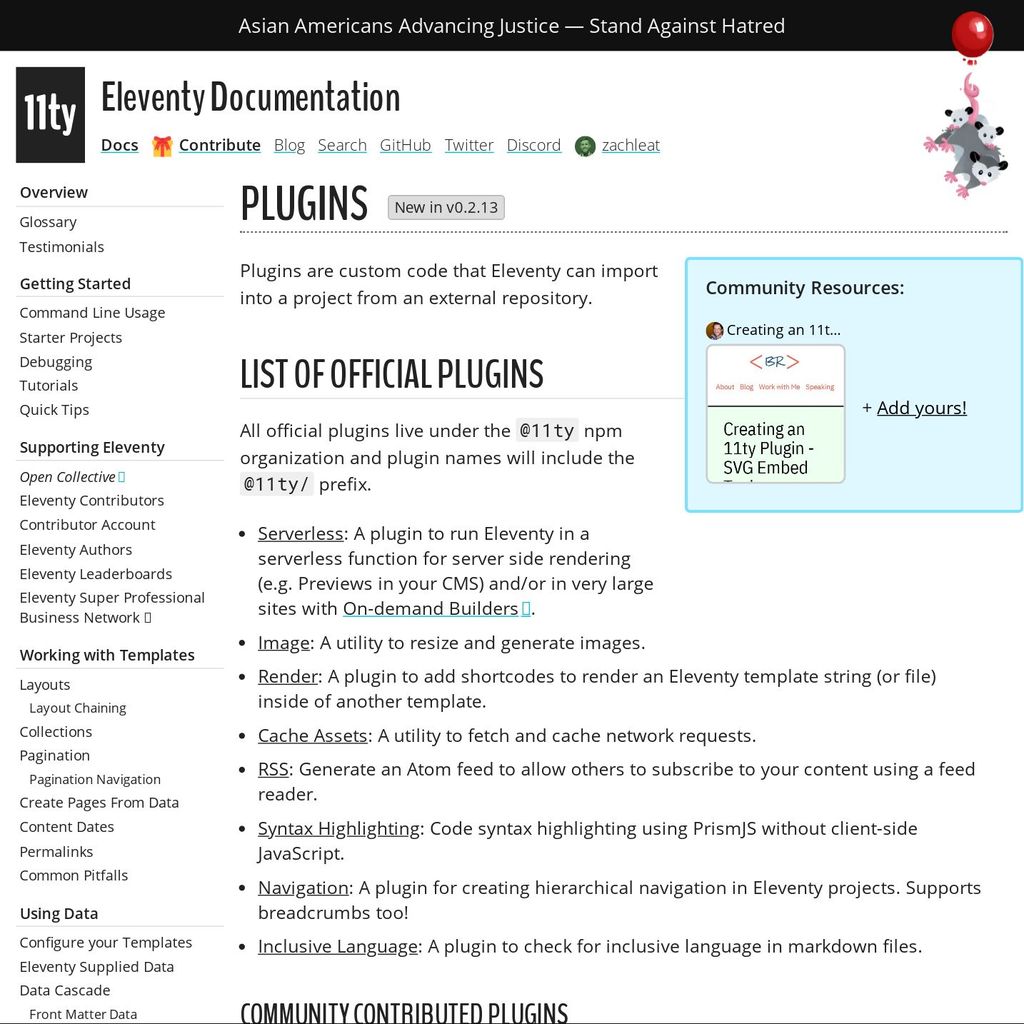screenshot of https://www.11ty.dev/docs/plugins/